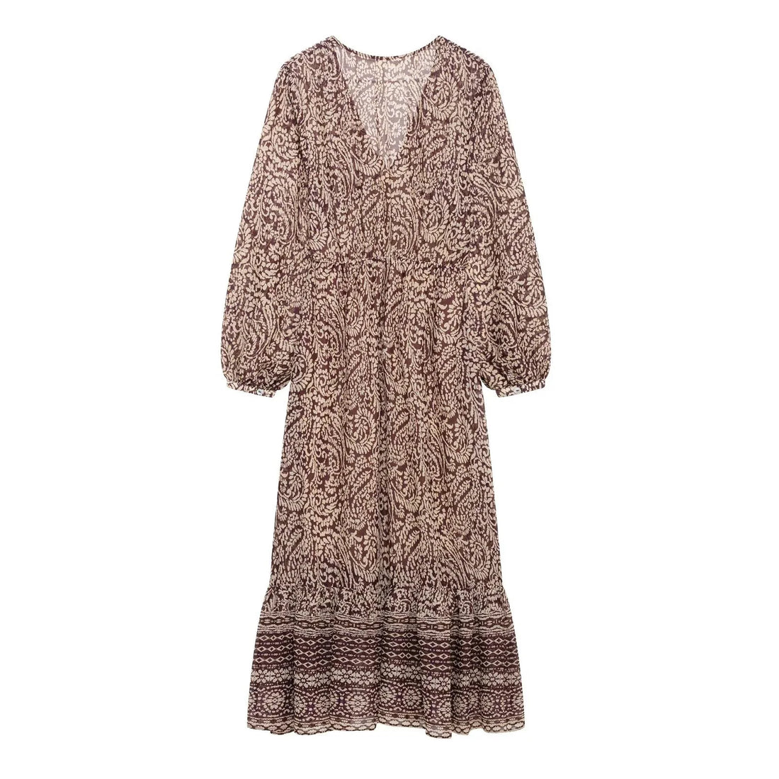 Retro Print V-Neck Tiered Midi Dress