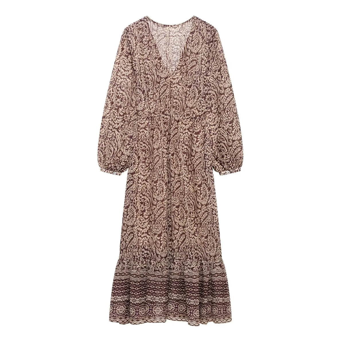 Retro Print V-Neck Tiered Midi Dress
