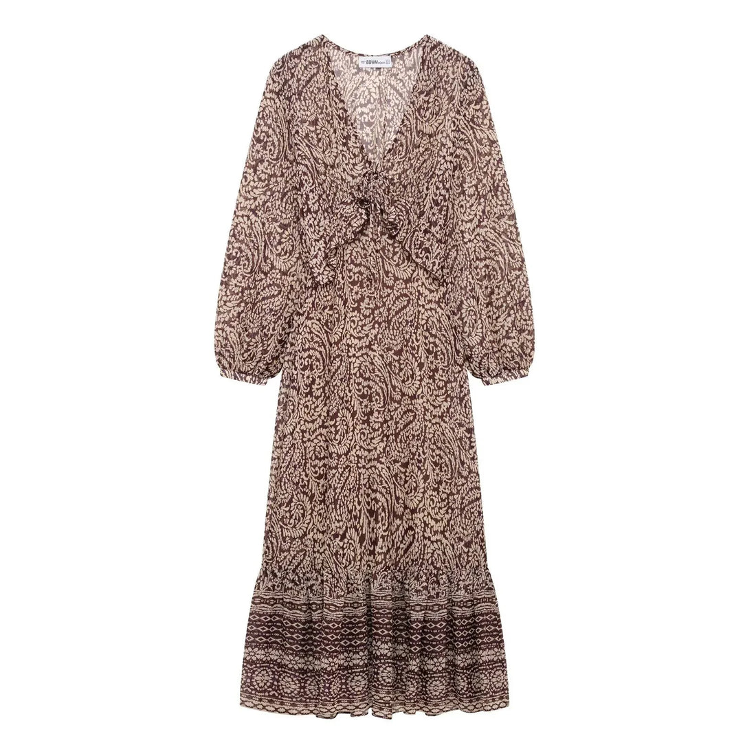 Retro Print V-Neck Tiered Midi Dress