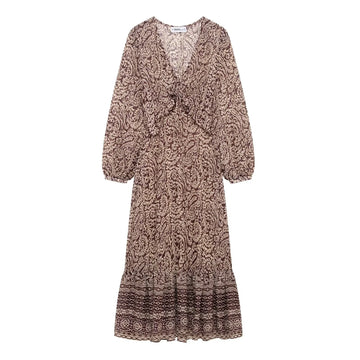 Retro Print V-Neck Tiered Midi Dress