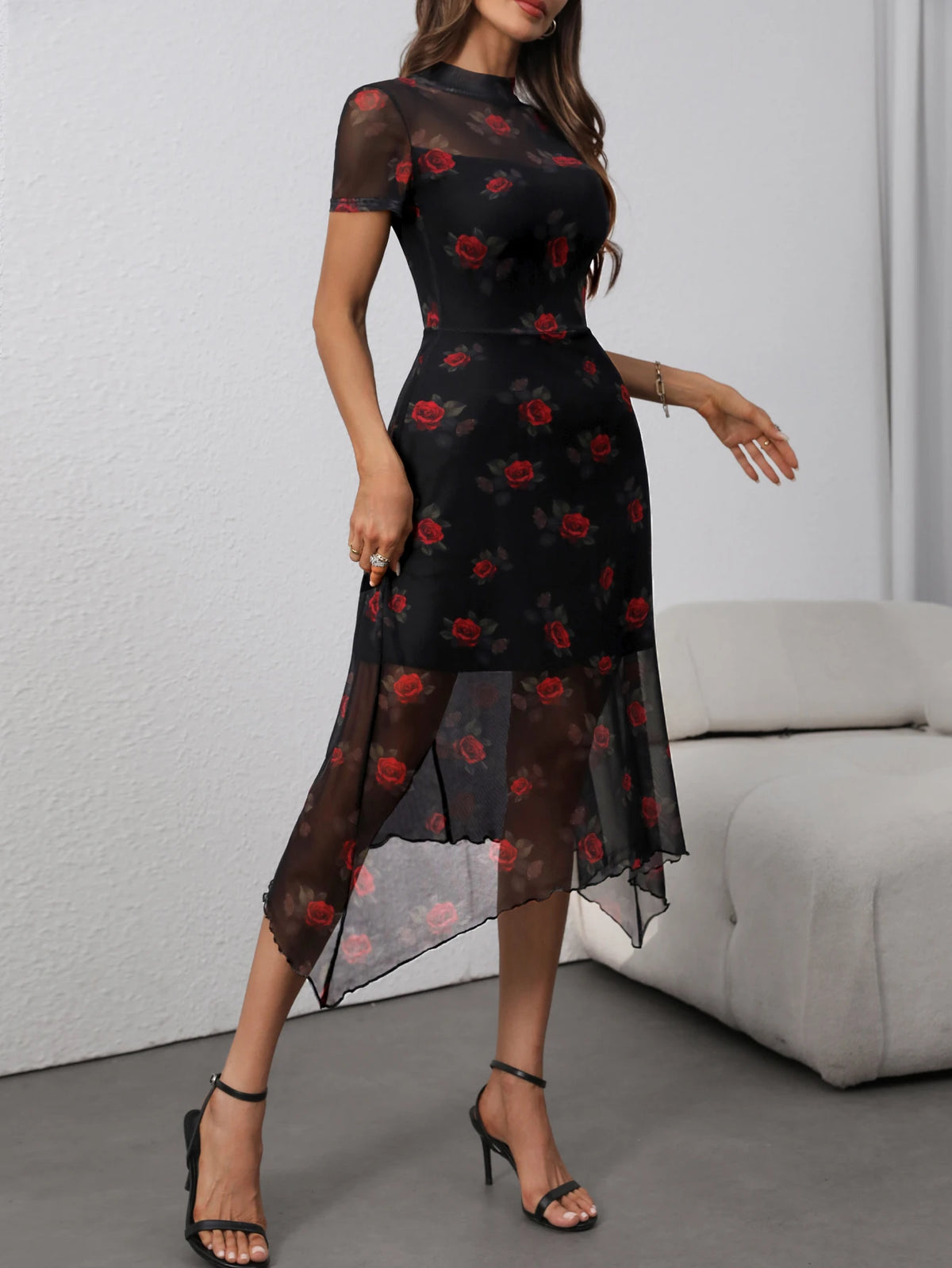 Gothic Floral Mesh Patchwork Dress